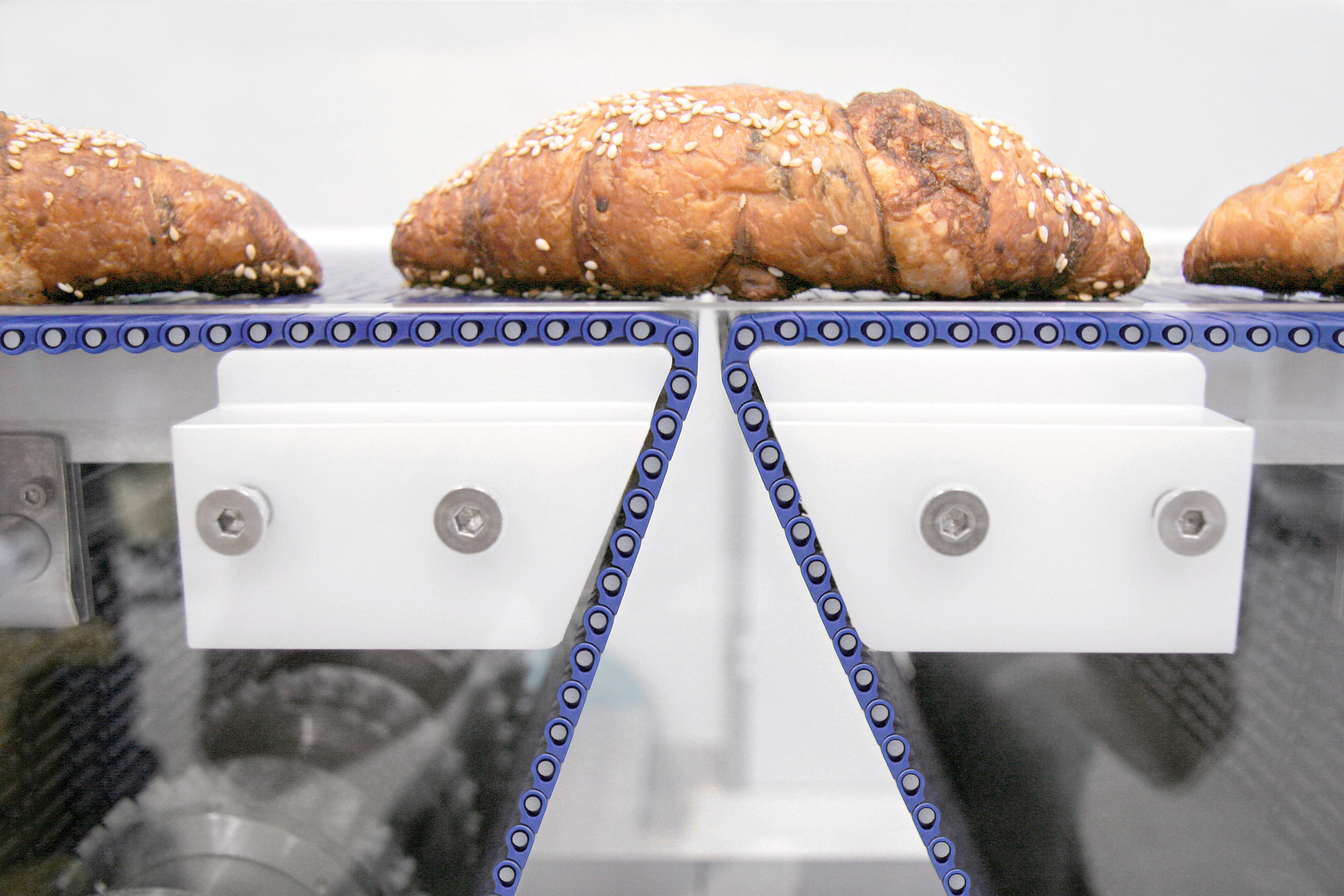 pastry buns moving on conveyor belt